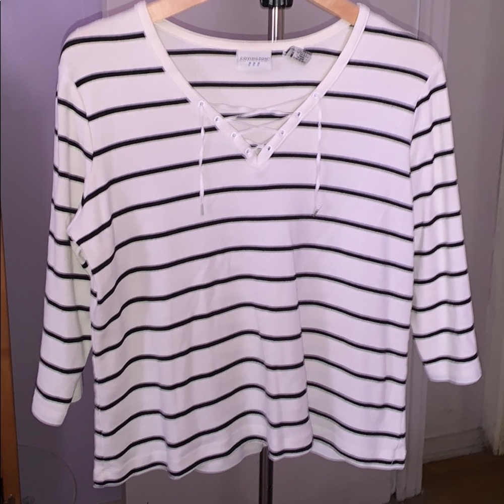 Covington black and white striped top